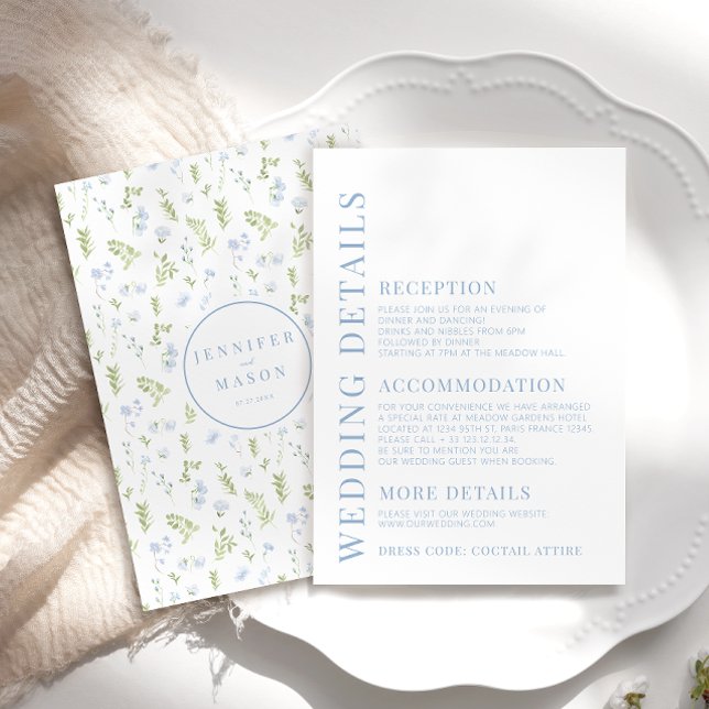 Pastel blue green floral wedding details cards (Creator Uploaded)