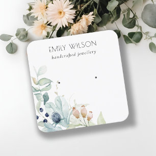 Pastel Blue Green Foliage Bunch Earring Display Square Business Card