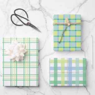 Pastel Blue Green Plaid Checkered Gingham Wrapping Paper Sheet