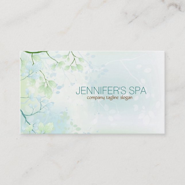 Pastel Blue Green Spring Blossom Business Card (Front)