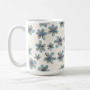 PASTEL BLUE GREEN & TAN WHIMSICAL GARDEN FLOWERS COFFEE MUG