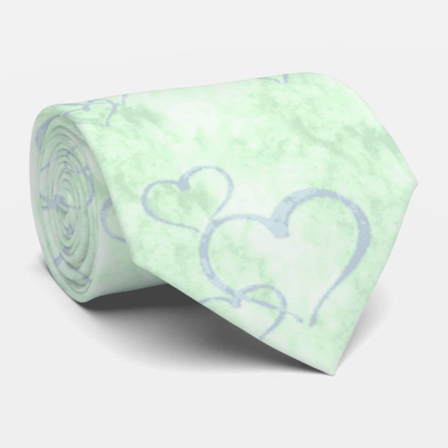 Pastel Blue Green Valentine Hearts Men's Tie (Rolled)