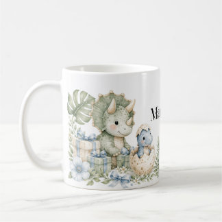 Pastel blue green Watercolor Dinosaur Birthday Coffee Mug