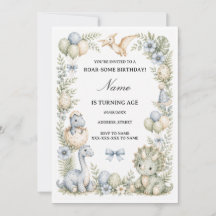 Pastel blue green Watercolor Dinosaur Birthday