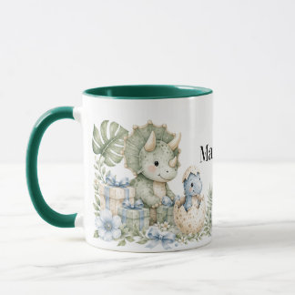 Pastel blue green Watercolor Dinosaur Birthday Mug