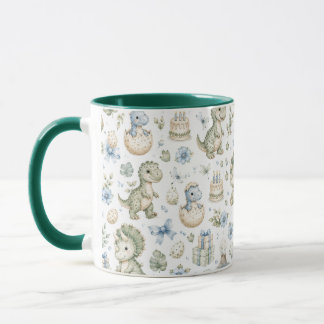 Pastel blue green Watercolor Dinosaur Birthday Mug