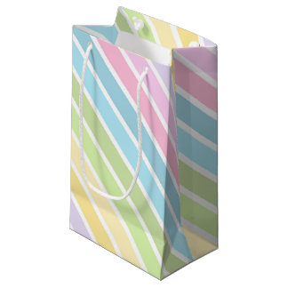 PASTEL BLUE GREEN YELLOW PINK PURPLE STRIPES SMALL GIFT BAG
