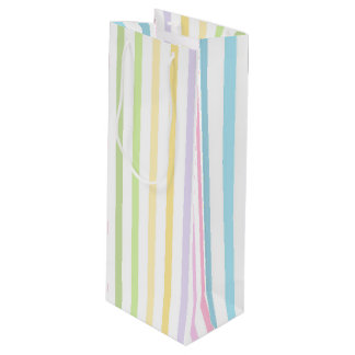 PASTEL BLUE GREEN YELLOW PINK PURPLE STRIPES WINE GIFT BAG