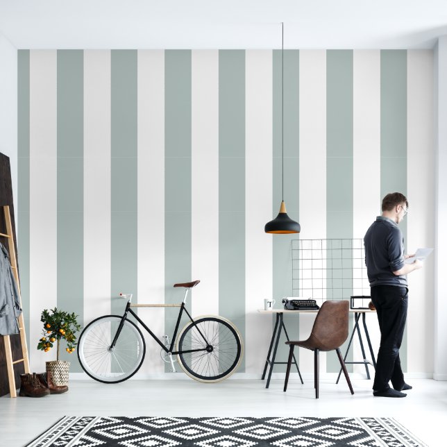 Pastel blue-grey and white stripes pattern wallpaper (Living Room)