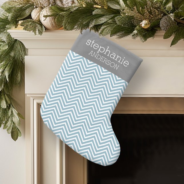 Pastel Blue & Grey Baby Shower Suite Small Christmas Stocking (Personalized Christmas Stocking)