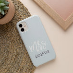 Pastel Blue-Grey New Mrs Last Name Bride iPhone 16 Case<br><div class="desc">After the wedding,  show off your new last name with this sleek and stylish case -- perfect for the honeymoon! Personalised bride design features "Mrs. [lastname]" in modern white and grey typography on a subtle pastel blue grey background. Use the field provided to personalise with your new last name.</div>