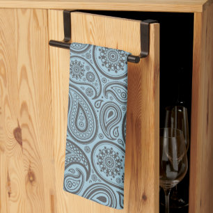 Pastel Blue & Grey Vintage Paisley Damasks Tea Towel