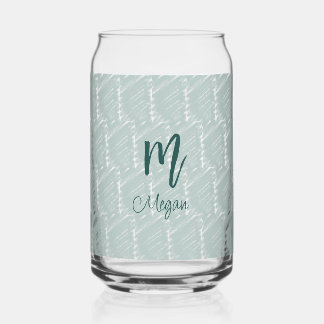 pastel blue grey watercolor monogram name boho ret can glass