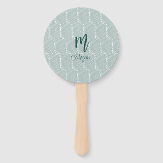 pastel blue grey watercolor monogram name boho ret hand fan