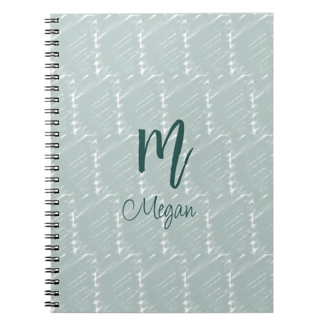 pastel blue grey watercolor monogram name boho ret notebook (Front)