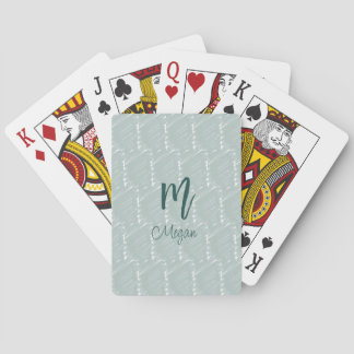 pastel blue grey watercolor monogram name boho ret playing cards
