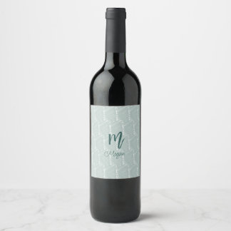 pastel blue grey watercolor monogram name boho ret wine label