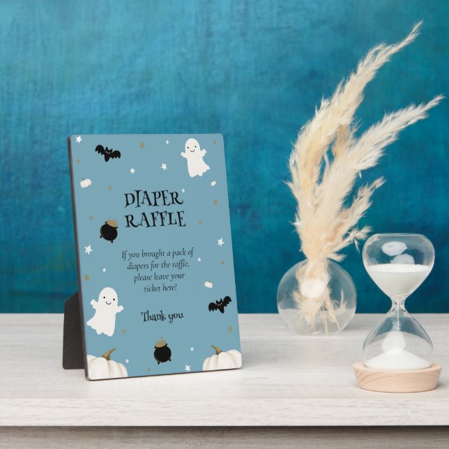 Pastel Blue Halloween Baby Shower Diaper Raffle Plaque (Side)
