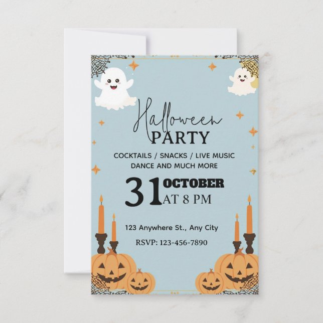 Pastel Blue Halloween Party Invitation – Editable  (Front)
