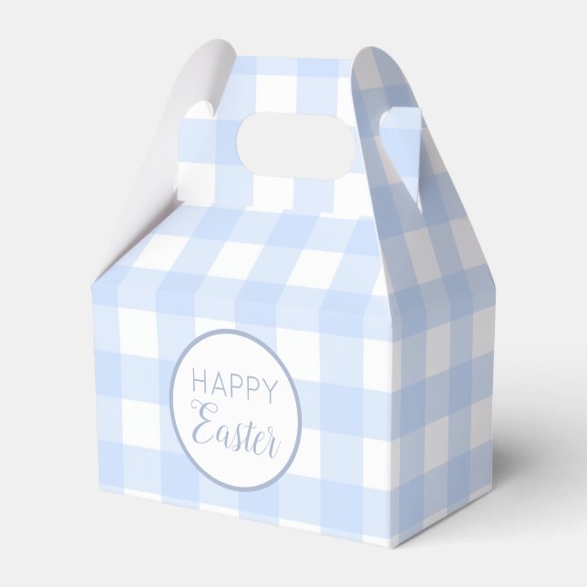Pastel Blue Happy Easter Plaid Pattern Favour Box (Front Side)