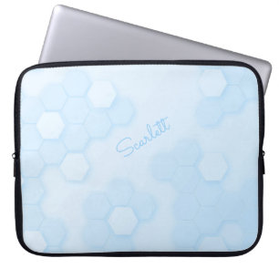 Pastel Blue Hexagonal Pattern with Custom Name Laptop Sleeve