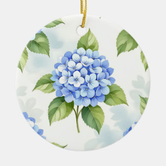 Pastel Blue Hydrangea Bouquet Pattern Ceramic Tree Decoration