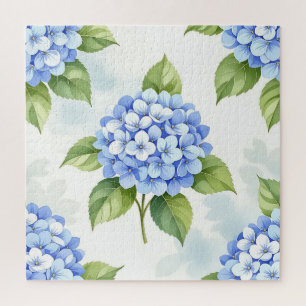 Pastel Blue Hydrangea Bouquet Pattern Jigsaw Puzzle