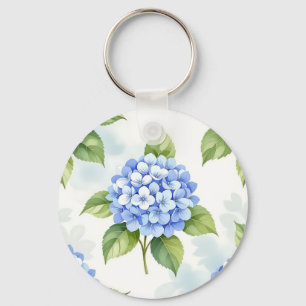 Pastel Blue Hydrangea Bouquet Pattern Key Ring