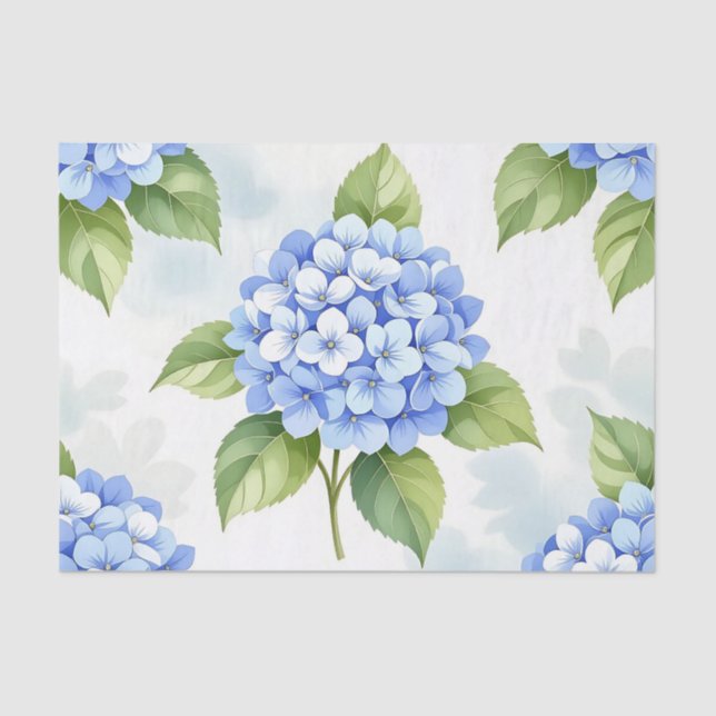 Pastel Blue Hydrangea Bouquet Pattern Tissue Paper (Front)