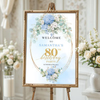 Pastel Blue Hydrangea Floral 80th birthday welcome