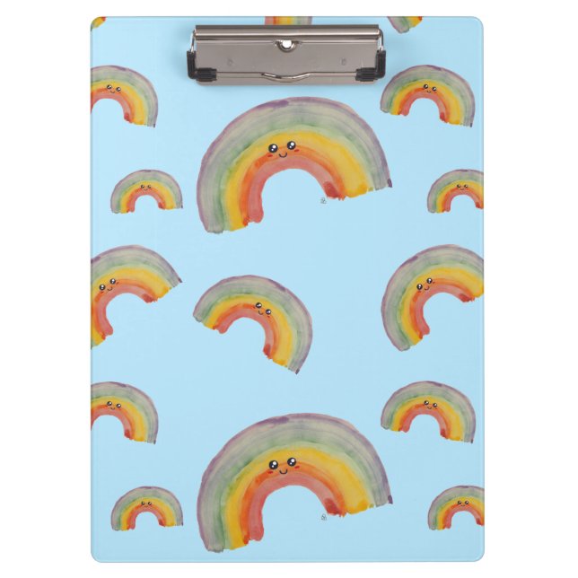 Pastel Blue Kawaii Rainbow Clipboard (Front)