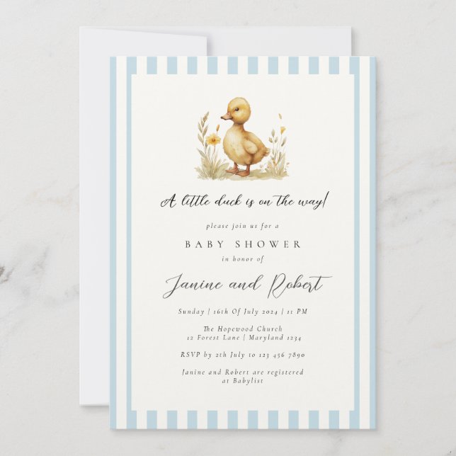 Pastel Blue Little Duck is on the Way Baby Shower Invitation (Front)