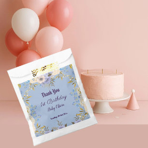 Pastel Blue Little Flower Bud Floral 1st Birthday Favour Bags