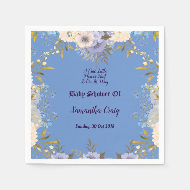 Pastel Blue Little Flower Bud Floral Baby Shower Napkin (Front)