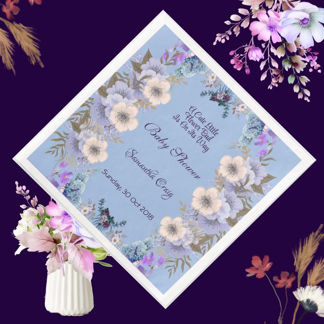 Pastel Blue Little Flower Bud Lilac Baby Shower  Napkin (Pastel Blue Little Flower Bud Lilac Baby Shower Paper Dinner Napkins)