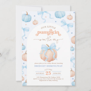 Pastel Blue Little Pumpkin Boy Baby Shower Invitation