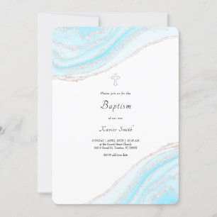 pastel blue marble  Baptism baby boy Invitation