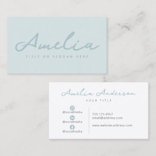 Pastel Blue Modern Professional Social Media Business Card