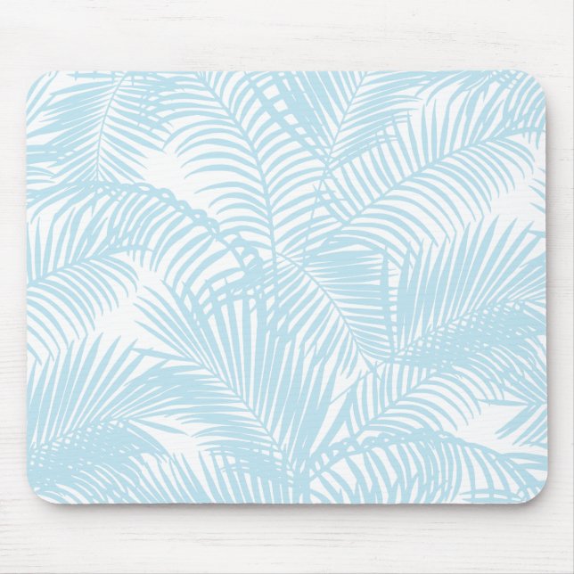 Pastel blue modern simple tropical palm tree flora mouse pad (Front)