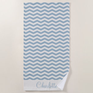 Pastel blue name zig zag stripe geometric beach towel