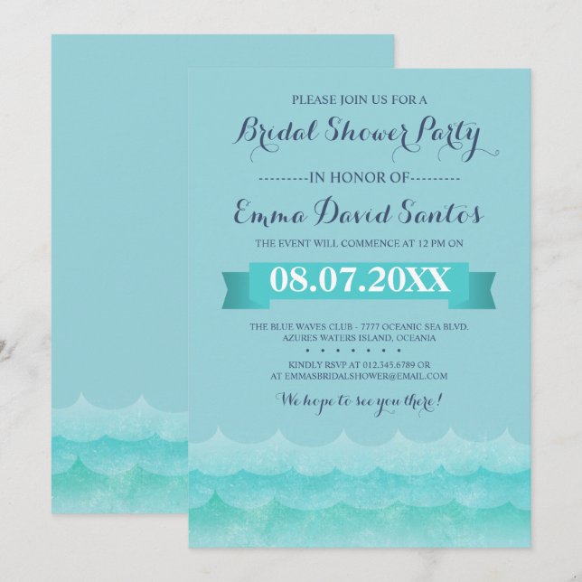 Pastel Blue Nautical Bridal Shower Invitation (Front/Back)