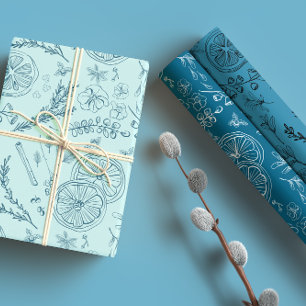 Pastel Blue & Navy Warm Winter Christmas Art Wrapping Paper Sheet