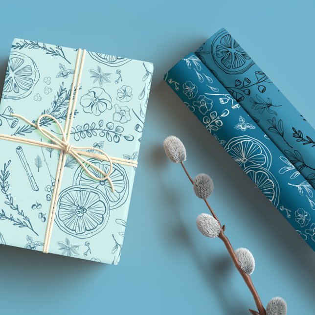 Pastel Blue & Navy Warm Winter Christmas Art Wrapping Paper Sheet (Creator Uploaded)
