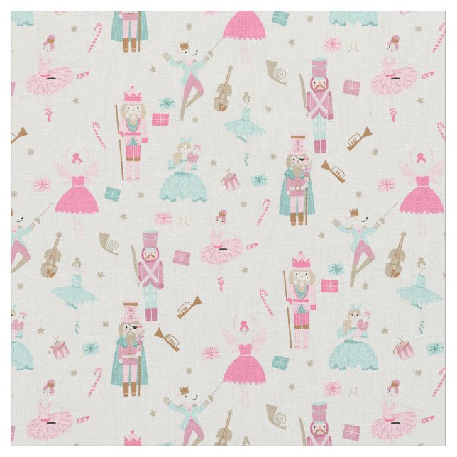 Pastel Blue Nutcracker Ballet Christmas Fabric (Close Up)