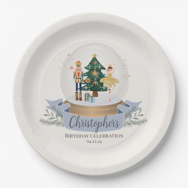 Pastel Blue Nutcracker Christmas Birthday Party Paper Plate (Front)