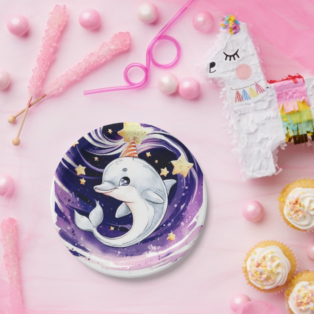 Pastel Blue Ocean Dolphin Birthday Paper Plate (Party)