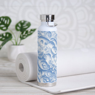 Pastel Blue Paper Quilling Pattern Water Bottle