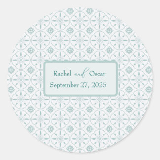 Pastel blue pattern wedding  classic round sticker