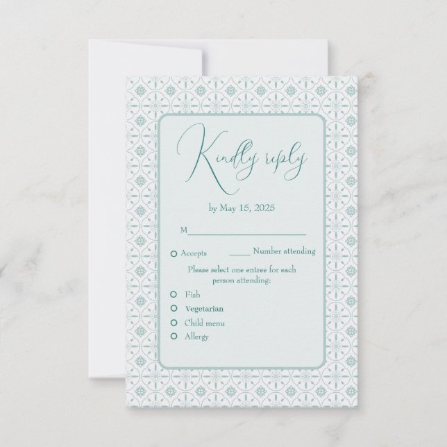 Pastel. blue pattern wedding Responce Card (Front)