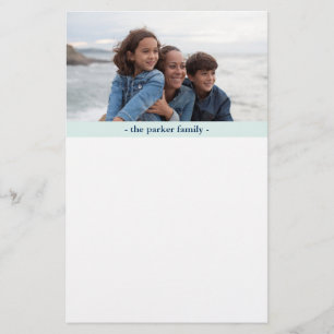 Pastel Blue Personalised Family Photo Stationery